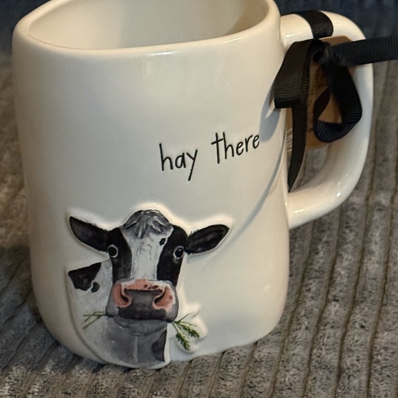Rae Dunn Cow Mug - White with Black Accents - HAY THERE - Farmhouse Style - Picture 7 of 8
